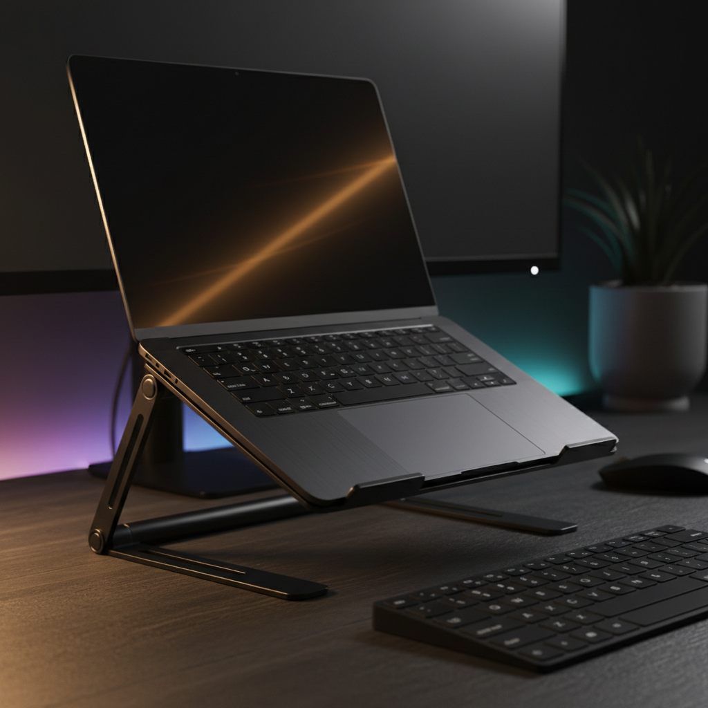 Laptop Stand close-up gold lighting